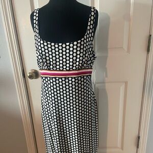 Donna Morgan Polka Dot Short Sleeved Black white dress Pink stripes  size 14